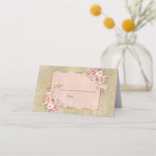 Sparkling Gold Glitter Blush Floral Table Number Place Card