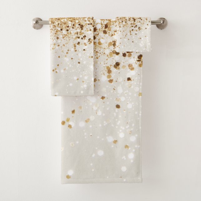 Sparkling Gold Glitter Glam #2 Bath Towel Set (Insitu)