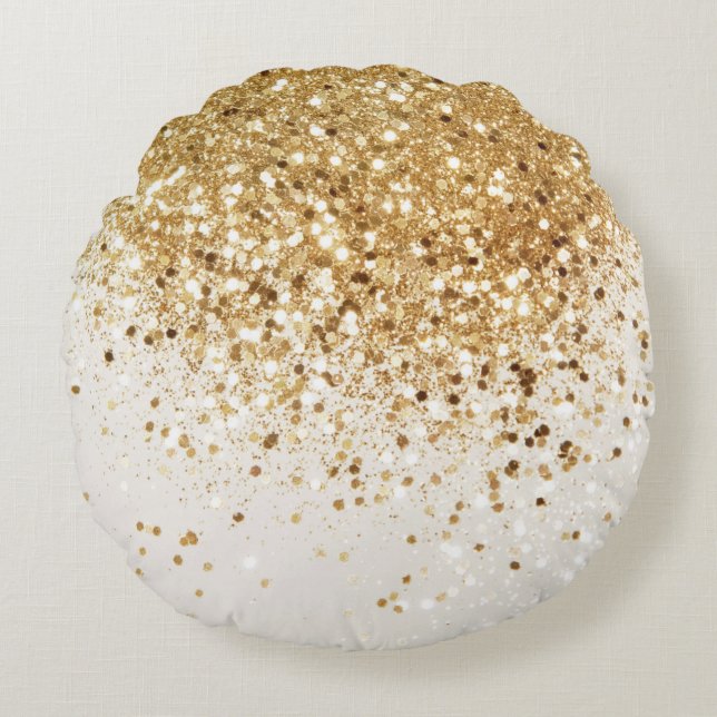 Sparkling Gold Glitter Glam #2 Round Cushion (Front)