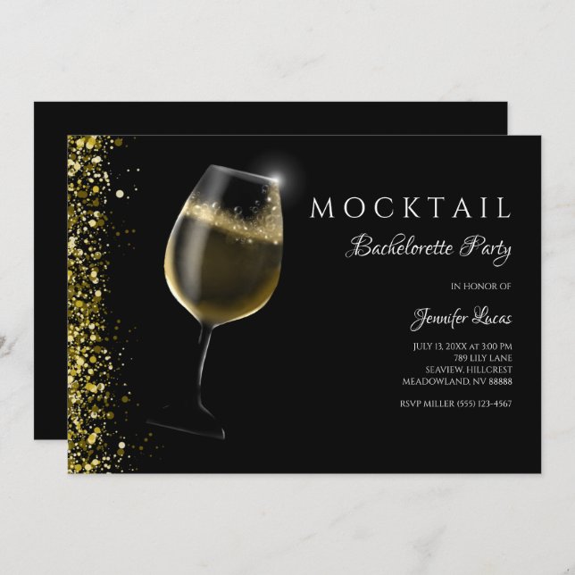 Sparkling gold glitter Mocktail bachelorette party Invitation (Front/Back)