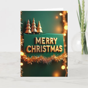 Sparkling Gold Green Christmas Card