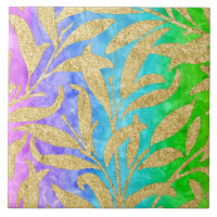 Sparkling gold leaf pattern rainbow of colours