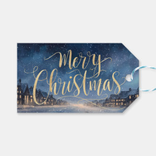 Sparkling Gold 'Merry Christmas' Calligraphy Gift Tags