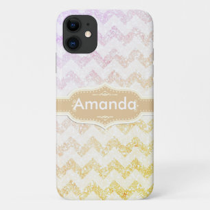 *~* Sparkling Gold Ombre Glitter Chevron  Lavender iPhone 11 Case