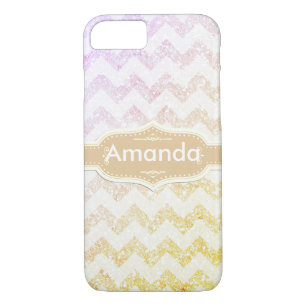 *~* Sparkling Gold Ombre Glitter White Chevron iPhone 8/7 Case