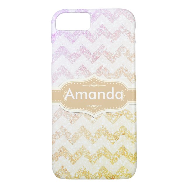 *~* Sparkling Gold Ombre Glitter White Chevron Case-Mate iPhone Case (Back)