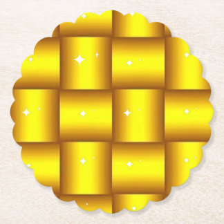 Sparkling Gold Scalloped Round Paper Coasters