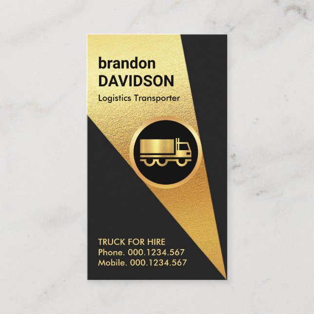 Sparkling Gold Spotlight On Semi Truck Business Card (Front)
