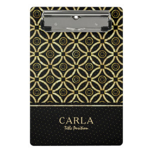 Sparkling gold texture on black gGeometric pattern Mini Clipboard