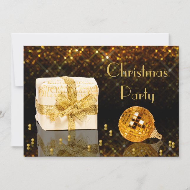 Sparkling Golden Christmas Invitation (Front)