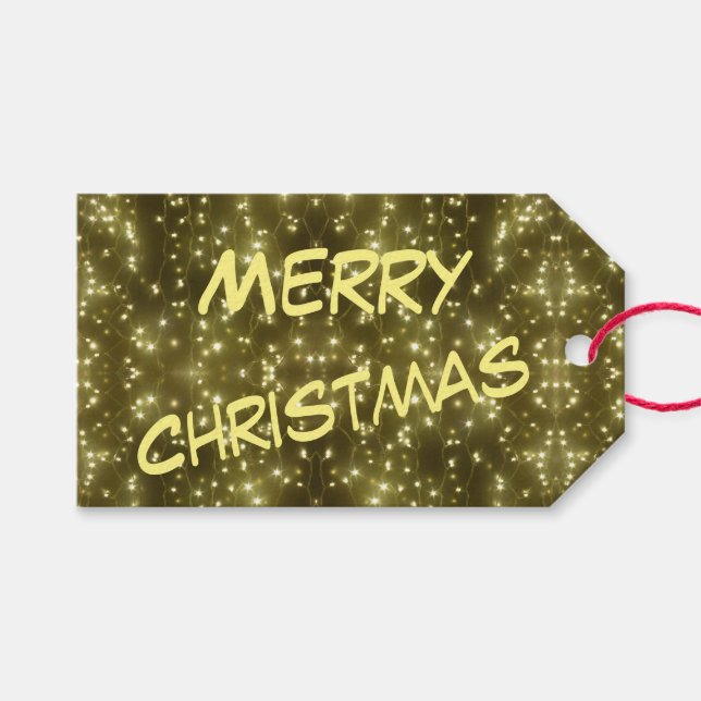 Sparkling Golden Lights Christmas Gift Tag (Front (Horizontal))
