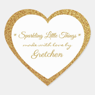 Sparkling Golden Made With Love, Custom Classy Heart Sticker