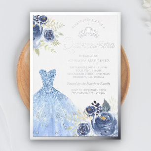 Sparkling Gown Pastel Blue Roses Quinceanera