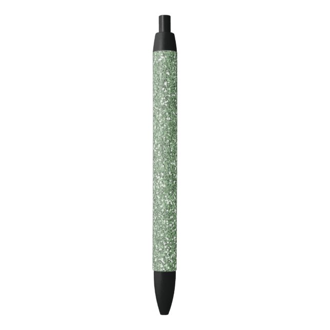 Sparkling Green Faux Glitter Black Ink Pen (Front Vertical)