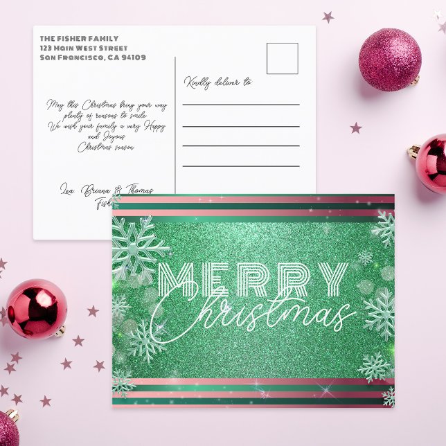 Sparkling Green Frosty Winter Wonderland Christmas Holiday Postcard (Creator Uploaded)