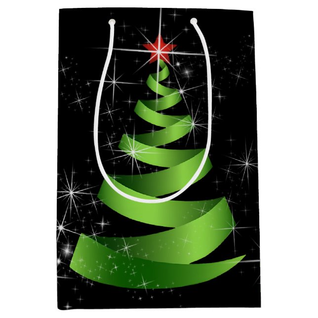 Sparkling Green Ribbon Christmas Tree Medium Gift Bag (Front)
