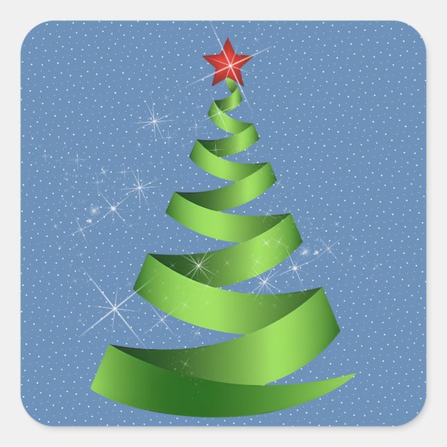 Sparkling Green Ribbon Christmas Tree Square Sticker (Front)