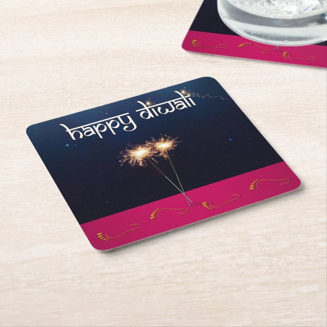 Sparkling Happy Diwali - Paper Coaster (Angled)