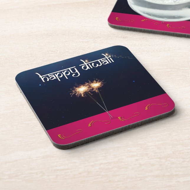 Sparkling Happy Diwali - Plastic Coaster (Left Side)