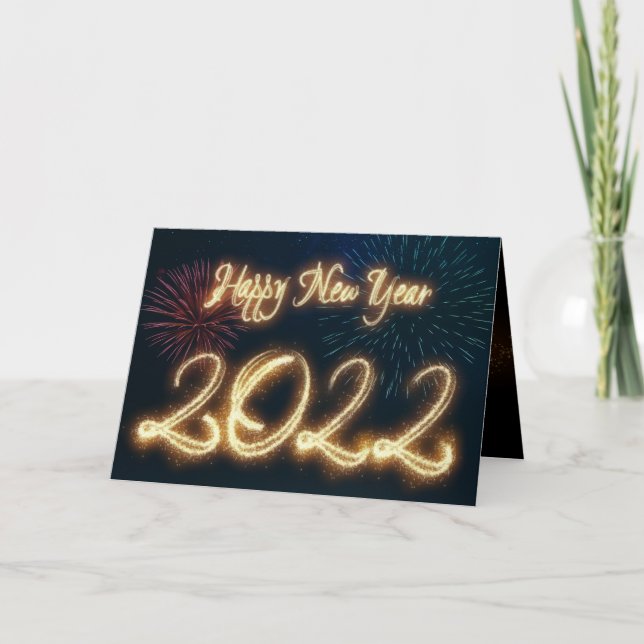 Sparkling Happy New Year 2022 Fireworks Holiday Card (Front)