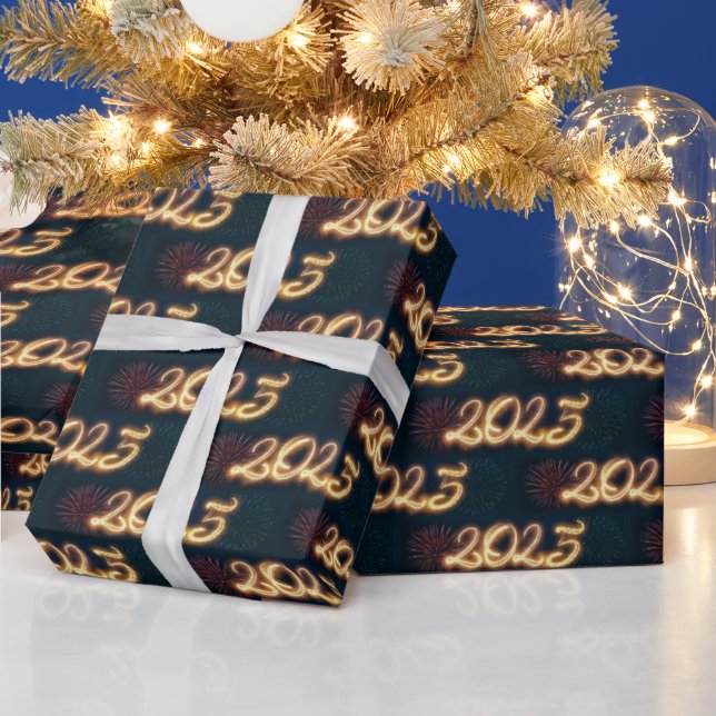 Sparkling Happy New Year Fireworks 2025 Wrapping Paper (Holidays)
