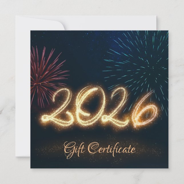 Sparkling Happy New Year Fireworks 2026 Gift Card (Front)