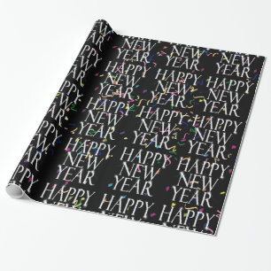 Sparkling  Happy New Year on Confetti Wrapping Paper