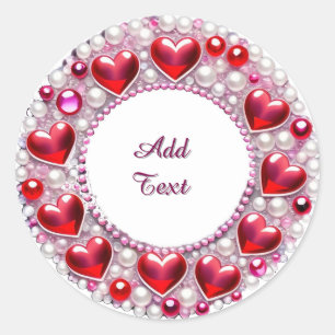 Sparkling Heart Jewellery Wreath Ring Classic Round Sticker