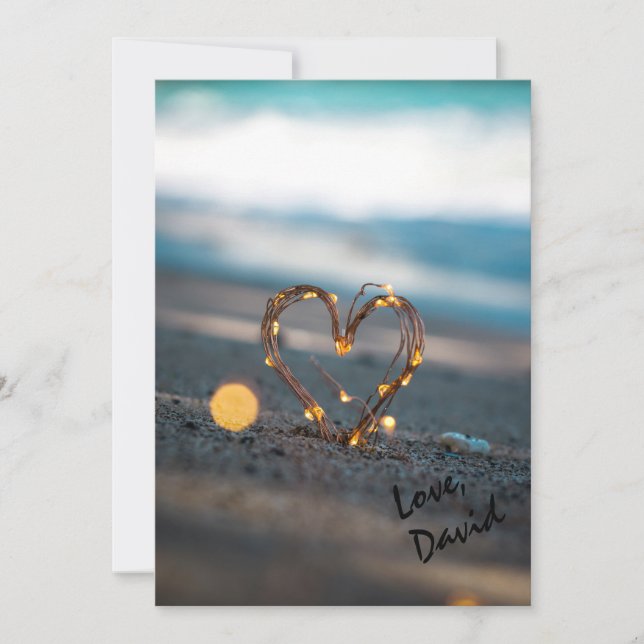 Sparkling Heart on Beach | Unique Romantic Photo Holiday Card (Front)