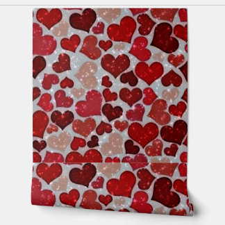 sparkling hearts, red wallpaper
