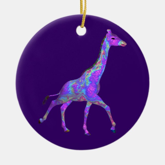 Sparkling Hippie Style Purple Giraffe Ceramic Tree Decoration (Front)