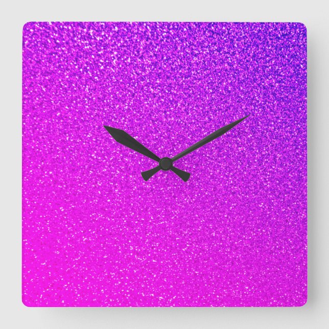 Sparkling Hot Pink Purple Glitter Ombre Girly Cute Square Wall Clock (Front)