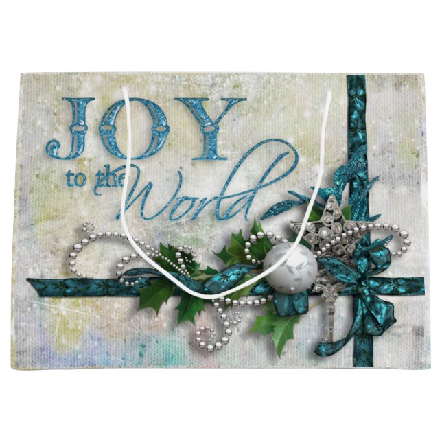 Sparkling Jewelled Teal and Silver Personalised Large Gift Bag (Front)