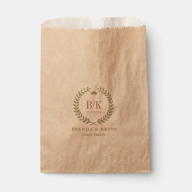 Sparkling laurel wreath wedding template favour bag (Front)