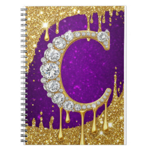 Sparkling Letter C With Gold Glitter Drip Notebook