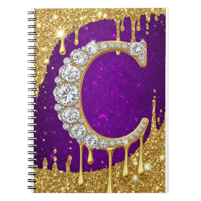 Sparkling Letter C With Gold Glitter Drip Notebook (Front)