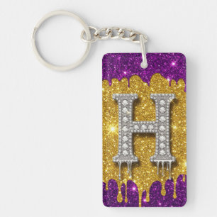 Sparkling Letter H With Gold Glitter Drip Key Ring