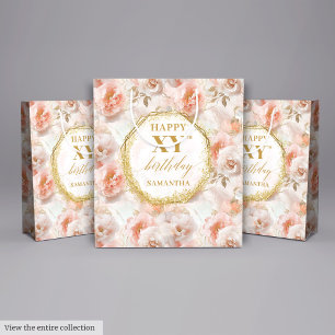 Sparkling Light Pink Boho Gold 70th Birthday  Medium Gift Bag