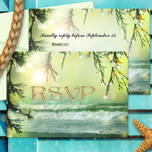 Sparkling Lights Beach Wedding RSVP Card