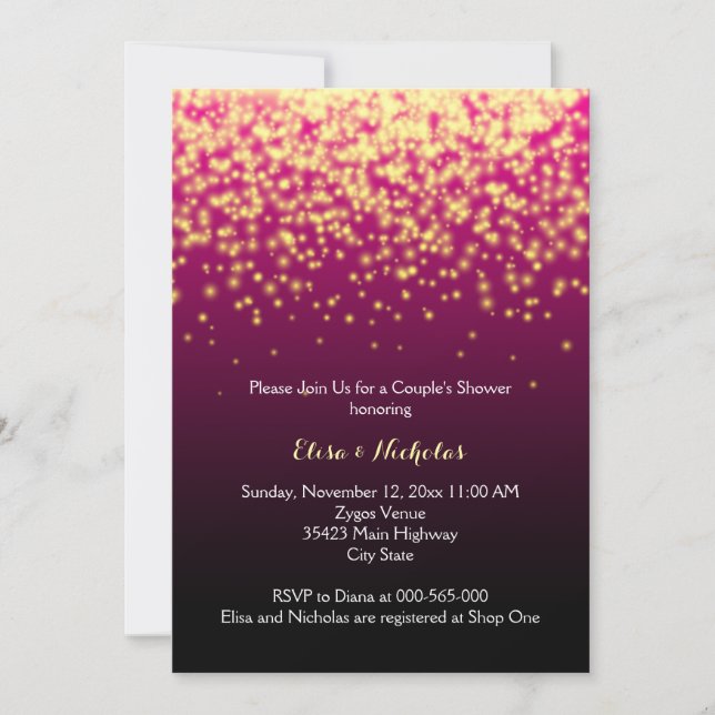 Sparkling lights burgundy wedding couple's shower invitation (Front)