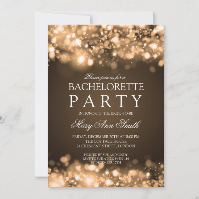 Sparkling Lights Gold Elegant Bachelorette Party Invitation (Front)