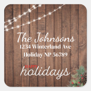 Sparkling Lights Holly Dark Wood Address Label