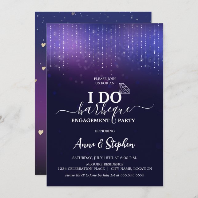 Sparkling Lights I Do BBQ Engagement Party Invitation (Front/Back)
