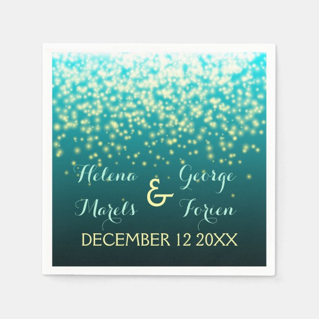 Sparkling lights in the sky teal, aqua wedding napkin (Front)