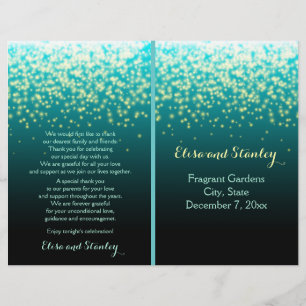 Sparkling lights in the sky teal, wedding program