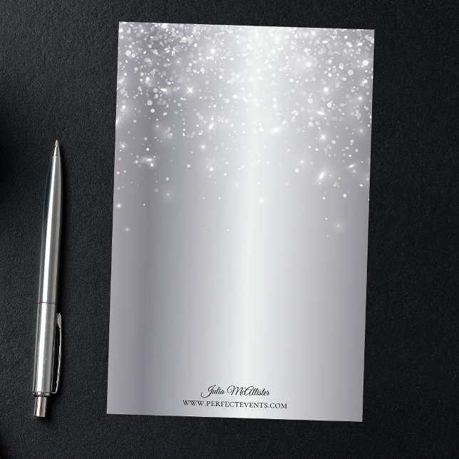 Sparkling Lights on Elegant Chic Silver Metallic Stationery (Creator Uploaded)