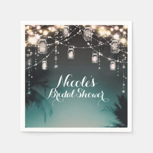 Sparkling Lights Palm Trees Elegant Beach Wedding Napkin