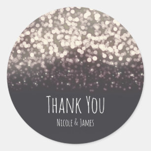 Sparkling Lights Romantic Grey Modern Wedding Classic Round Sticker