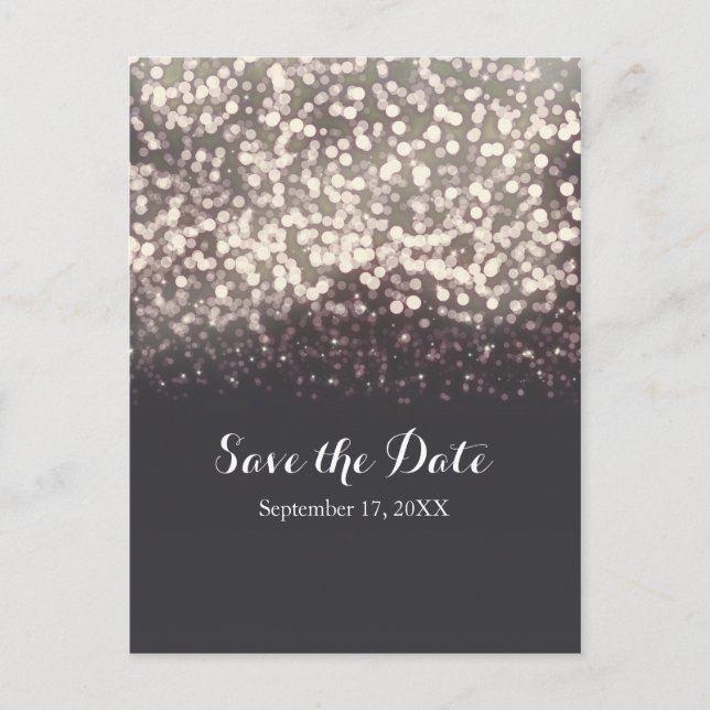 Sparkling Lights Romantic Grey Wedding Save Date Announcement Postcard (Front)