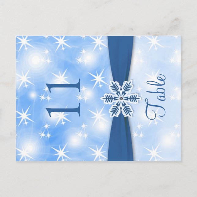 Sparkling lights, snowflake on blue Table number Postcard (Front)